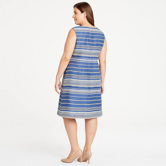 Calvin Klein ATM‎ Blue Striped Crew Neck Sleeveless Aline Dress Womens Size 16 - Picture 1 of 8